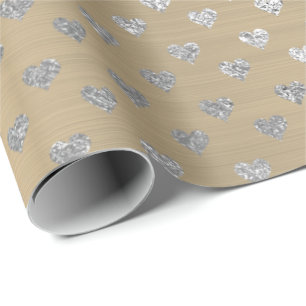Herz-silbernes Grau-metallischer GoldImitatSepia Geschenkpapier