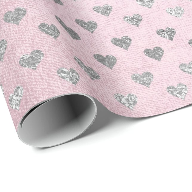 Herz Silver Glam Pink Rose Pastel Shiny Geschenkpapier (Rolleneckpunkt)