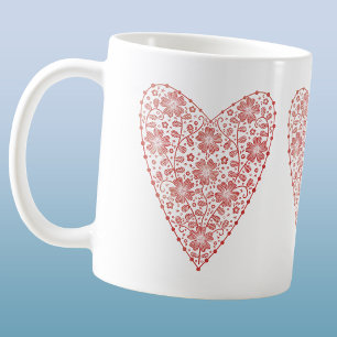 Herz Skandinavisch Rot Weiß Kaffeetasse