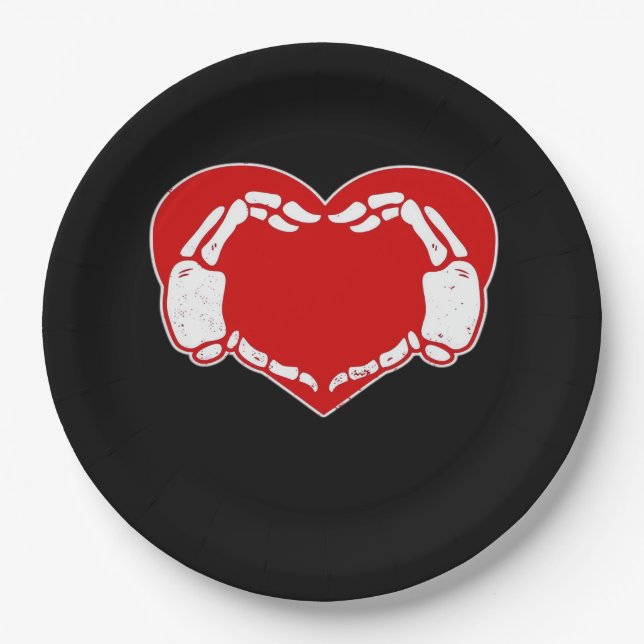 Herz Skeleton Hände Gothic Valentine Red Classic Pappteller (Vorderseite)