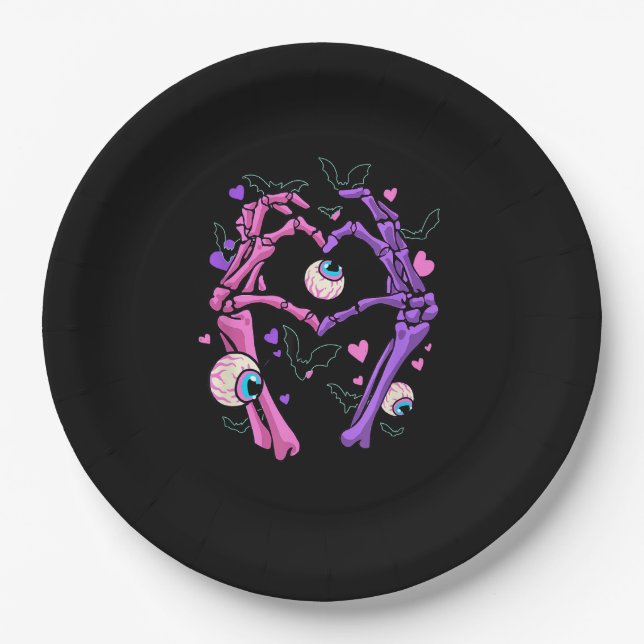 Herz Skeleton Hands - Halloween Pastel Goth Eyeba Pappteller (Vorderseite)