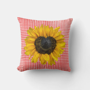 Herz Sonnenblume auf Gingham Kissen
