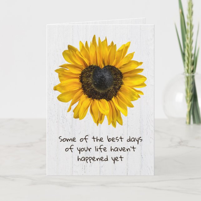 Herz Sonnenblume auf weißem Holz Karte (Vorderseite)