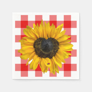 Herz Sonnenblume Ladybug auf Buffalo Kariert Serviette