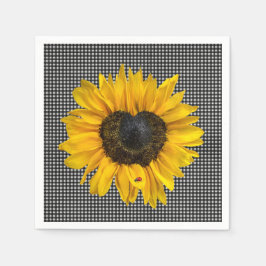 Herz Sonnenblumen und Ladybug auf Gingham Serviette