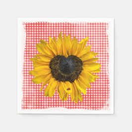 Herz Sonnenblumen und Ladybug auf Gingham Serviette