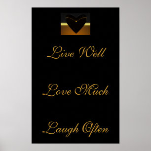 Herz-Sprichwort: gut, leben Liebe viel, lachen Poster