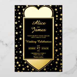 Herz-Stern-Rahmen Elegante schwarze Goldfolie-Hoch Folieneinladung