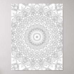 Herz-Sternen-Mandala-Muster zum Ausmalen Poster
