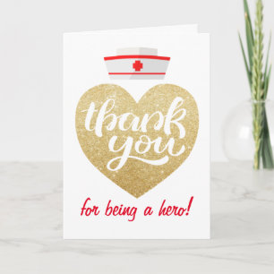 Herz Stethoskop Gold Glitter Krankenschwester Dank Dankeskarte