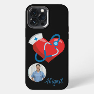Herz-Stethoskop Krankenpflegeschüler Name Foto iPhone 13 Pro Max Hülle