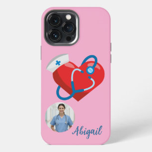 Herz-Stethoskop Krankenpflegeschüler Name Foto iPhone 13 Pro Max Hülle