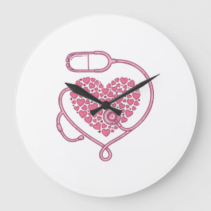 Herz Stethoskop Medizin Liebe Vektor-Shirt-Design Große Wanduhr