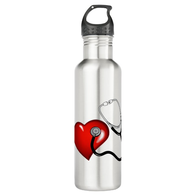 Herz-Stethoskop Personalisierte Krankenschwester M Edelstahlflasche (Vorderseite)