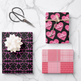Herz, Streifen und Umschlagpapier Geschenkpapier Set