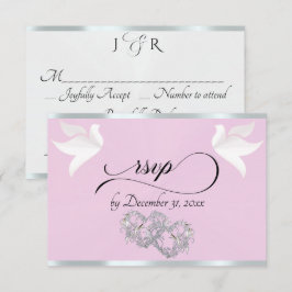 Herz, Tauben & Band - Pink Pearl/Silber RSVP Karte