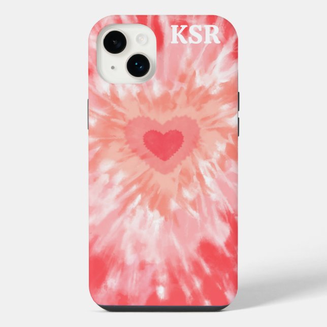 Herz-Tie-Dye-Monogramm  iPhone 14 Plus Hülle (Rückseite)