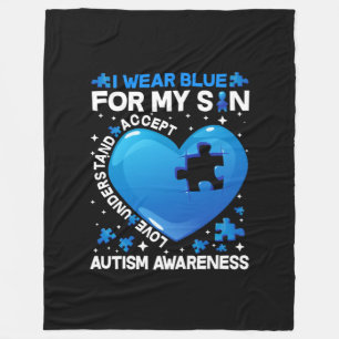 Herz trage ich Blau für mein Sohn Autismus Bewusst Fleecedecke