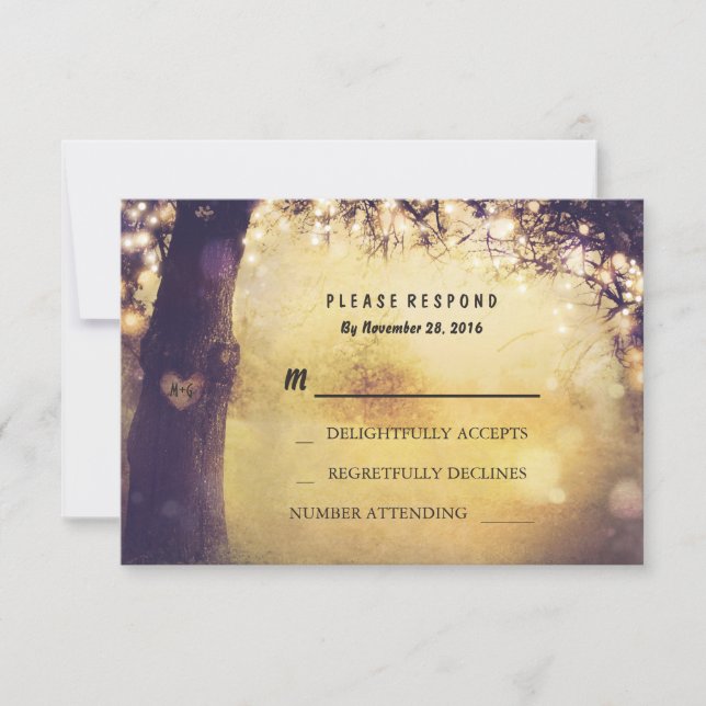 Herz Tree Lights Wedding RSVP Card (Vorderseite)