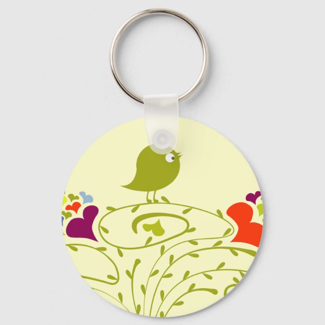 Herz und Birdie auf einem Niedlichen Baum Schlüsselanhänger (Vorderseite)