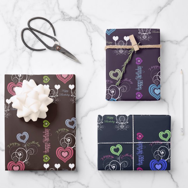 Herz und Blumengeburt Geschenkpapier Set (Vorderseite)