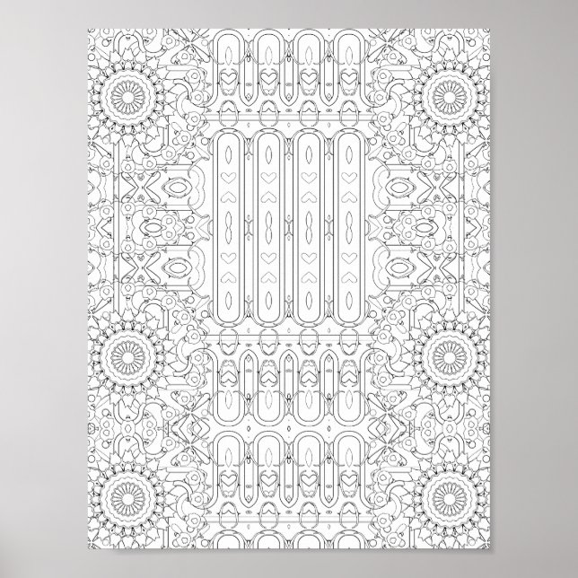 Herz- und Blumenmuster-Malvorlagen-Design Poster (Vorne)
