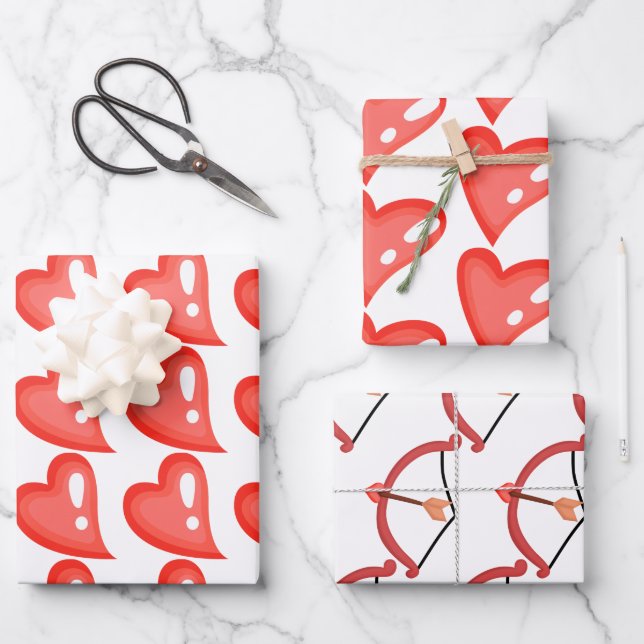 Herz- und Bugherz-Papier Geschenkpapier Set (Vorderseite)