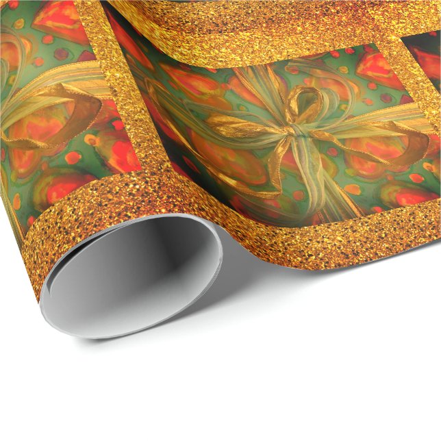 Herz- und Bugrot-grüner Glitzer Geschenkpapier (Rolleneckpunkt)