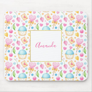 Herz und Cupcakes Süßes Aquarellmuster Mousepad