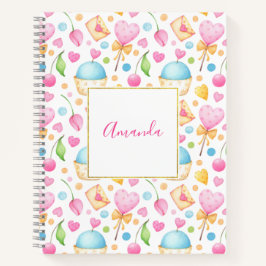 Herz und Cupcakes Süßes Aquarellmuster Notizbuch