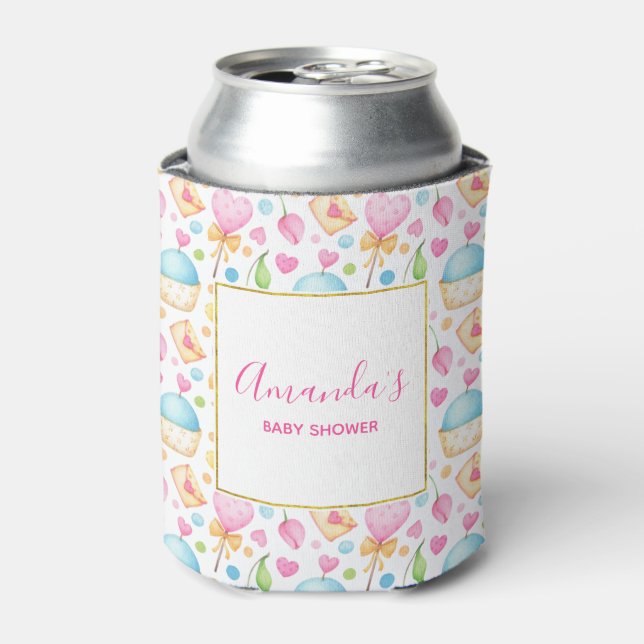 Herz und Cupcakes Wasserfarben Muster Kinderdusche Dosenkühler (Kanne Vorderseite)