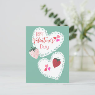 Herz und Erdbeeren Happy Valentines Day Feiertagspostkarte