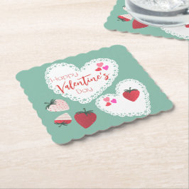 Herz und Erdbeeren Happy Valentines Day Untersetzer