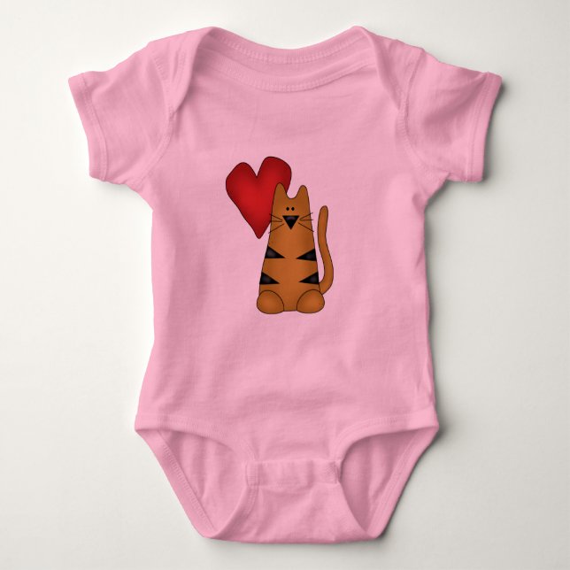 Herz und gestreifte Katzen-T-Shirts und Geschenke Baby Strampler (Vorderseite)