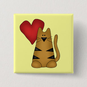Herz und gestreifte Katzen-T-Shirts und Geschenke Button