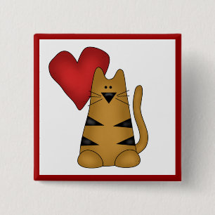 Herz und gestreifte Katzen-T-Shirts und Geschenke Button