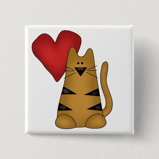 Herz und gestreifte Katzen-T-Shirts und Geschenke Button (Vorderseite)