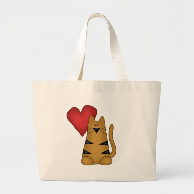 Herz und gestreifte Katzen-T-Shirts und Geschenke Jumbo Stoffbeutel (Vorne)