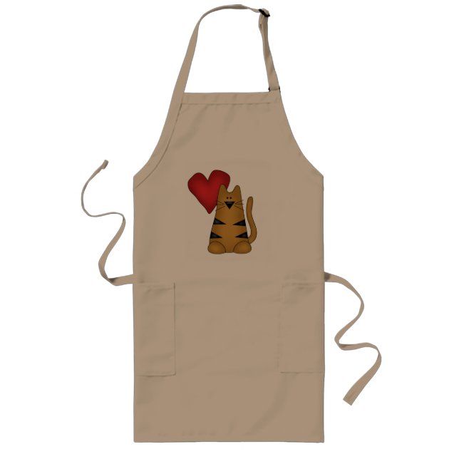 Herz und gestreifte Katzen-T-Shirts und Geschenke Lange Schürze (Vorne)