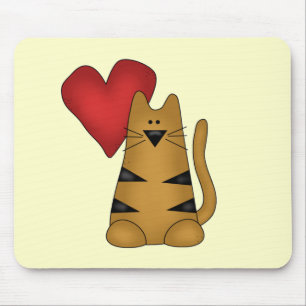 Herz und gestreifte Katzen-T-Shirts und Geschenke Mousepad