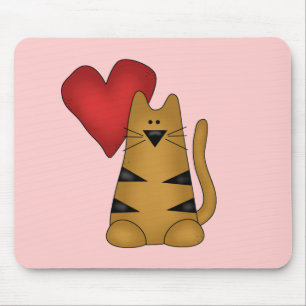 Herz und gestreifte Katzen-T-Shirts und Geschenke Mousepad