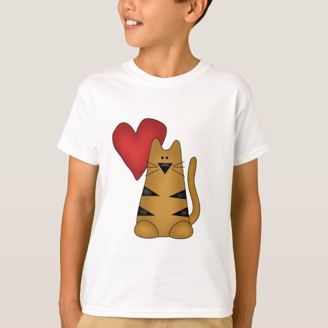 Herz und gestreifte Katzen-T-Shirts und Geschenke T-Shirt (Vorderseite)