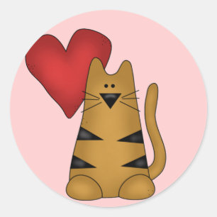 Herz und gestreifte Katzenhemden und -geschenke Runder Aufkleber