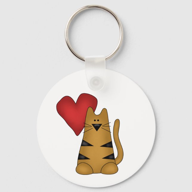 Herz und gestreifte Katzenhemden und -geschenke Schlüsselanhänger (Vorderseite)