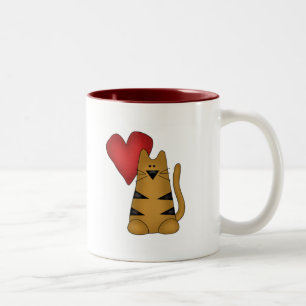 Herz und gestreifte Katzenhemden und -geschenke Zweifarbige Tasse