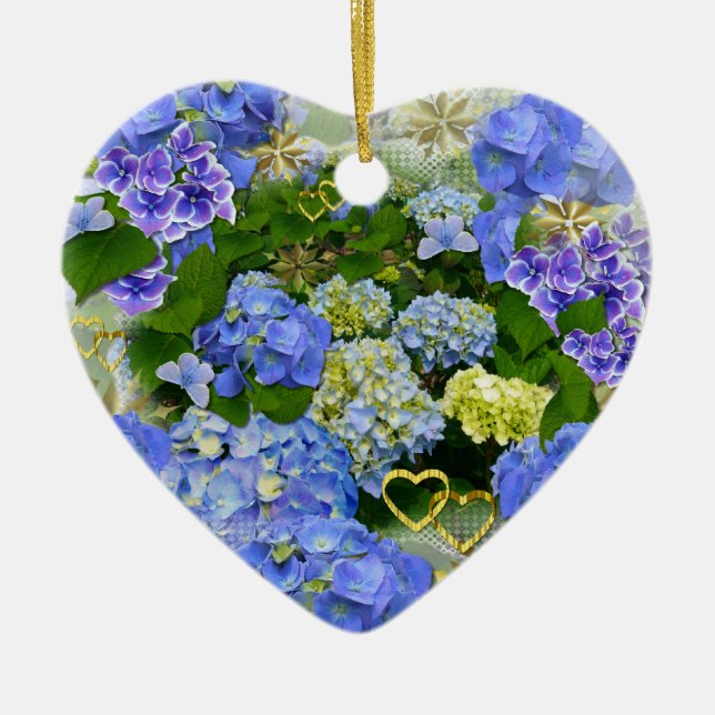 Herz und Hydrangeas Keramik Ornament (Vorne)