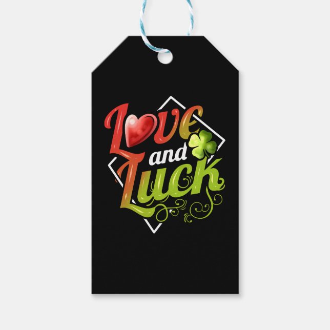 Herz und Kleeblatt Liebe und Glück auf St Patricks Geschenkanhänger (Vorderseite)