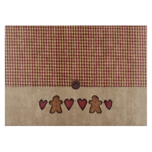 Herz und Lebkuchen Männer Glaszuschnitt Schneidebrett (Vorderseite)