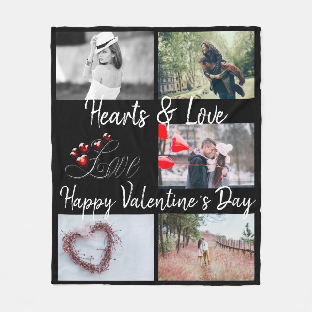 Herz und Liebe Valentinstag Schwarzes Foto Fleecedecke (Vorderseite)