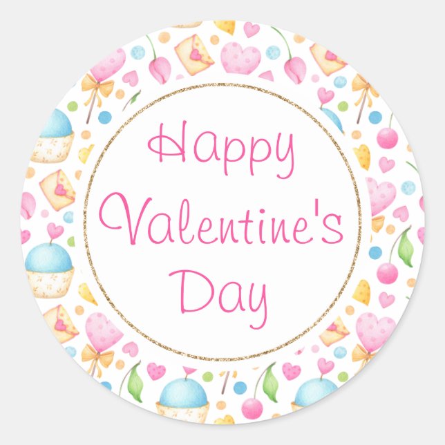 Herz und Muffins Ein wahres Valentinisches Muster Runder Aufkleber (Vorderseite)